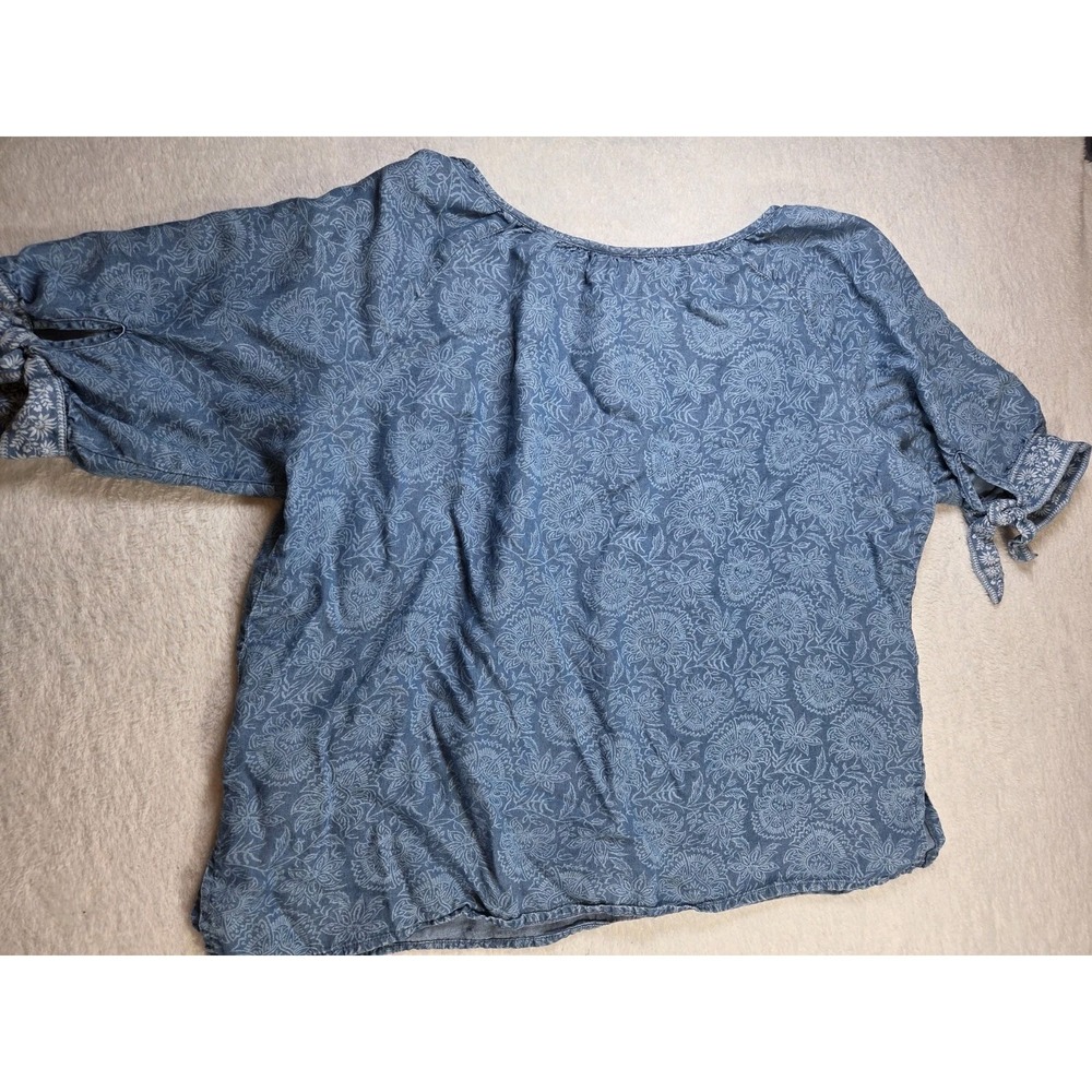Ruby Rd Petite Large Blue Lyocell Floral Boho Peasant Top Smocked Neck Tassel... - Picture 3 of 8